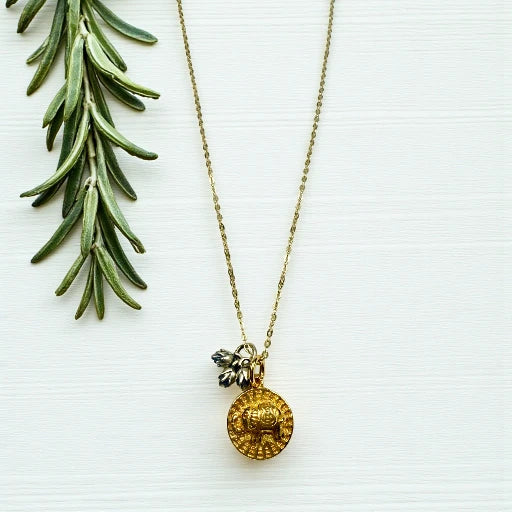 Elephant & Lotus Sterling Silver & 14kt Vermeil Necklace