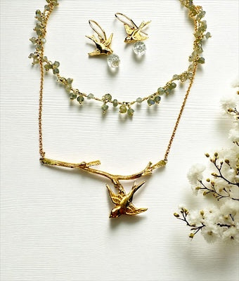 Gold Vermeil Bird with Faceted White Topaz Dangle Earrings