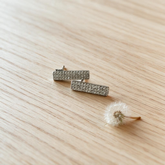 Sterling Silver & CZ Petite Bar Earrings