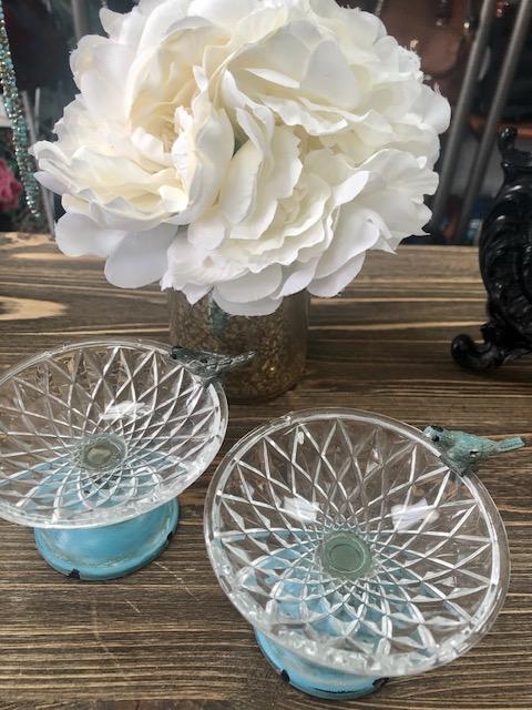 Elevated Bird Glass and Iron Dish