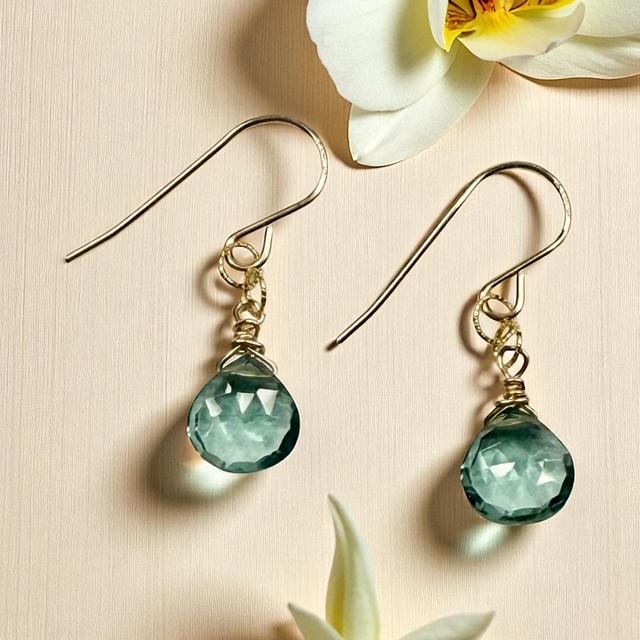 Hand-Wrapped 14kt Vermeil Faceted Blue Topaz Dangle Earrings