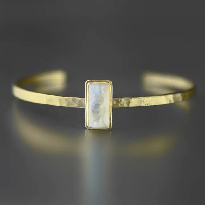 Faceted Semi-Precious Moonstone Adjustable Brass Bracelet