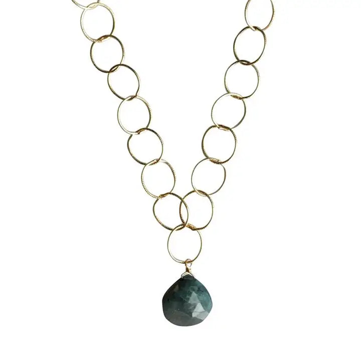 14K Gold Filled Hoop Chain with Semi-Precious Labradorite Briolette