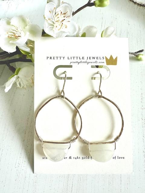 Sterling Silver Hoop Earrings w/ Half Moon Faceted Moonstone