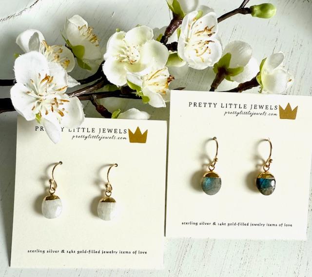 Faceted Semi-precious and Gold Vermeil Drop Earrings - Moonstone