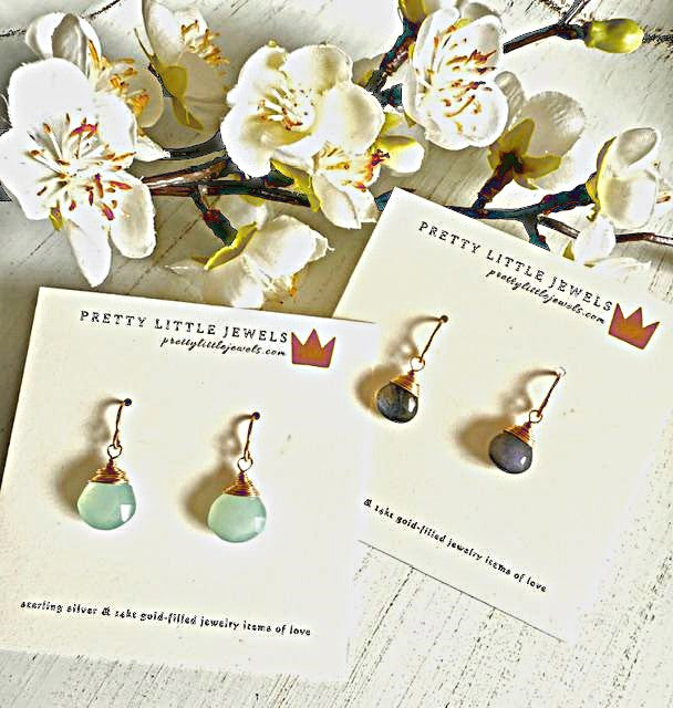 Hand-Wrapped 14kt Gold Fill Faceted Aqua Chalcedony Drop Earrings