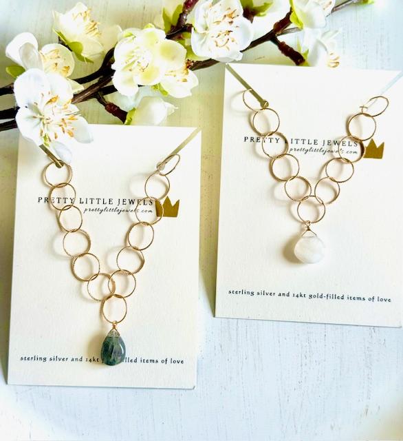 14K Gold Filled Hoop Chain with Semi-Precious Moonstone Briolette Drop