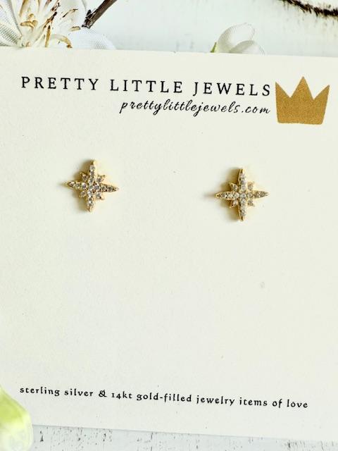Gold Vermeil Petite CZ Pave Stars Post Earrings