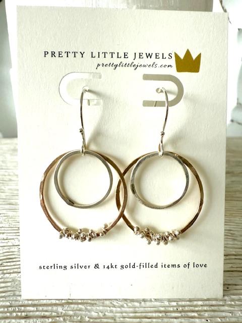 Hand Forged Gold Fill Hoops with Sterling Silver & Beaded Accents 1.75"