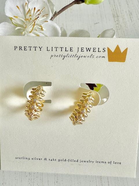 Gold Vermeil Petite Huggie Earrings w/ CZ stones