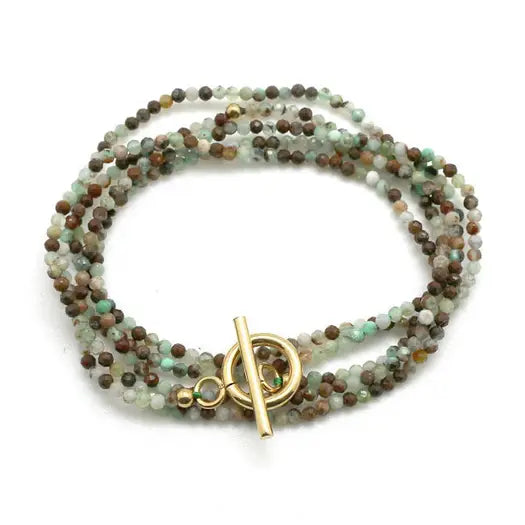 Faceted Semi-Precious Moonstone, Jasper, Turquoise Necklace or Wrap Bracelet w/ GF Toggle Closure