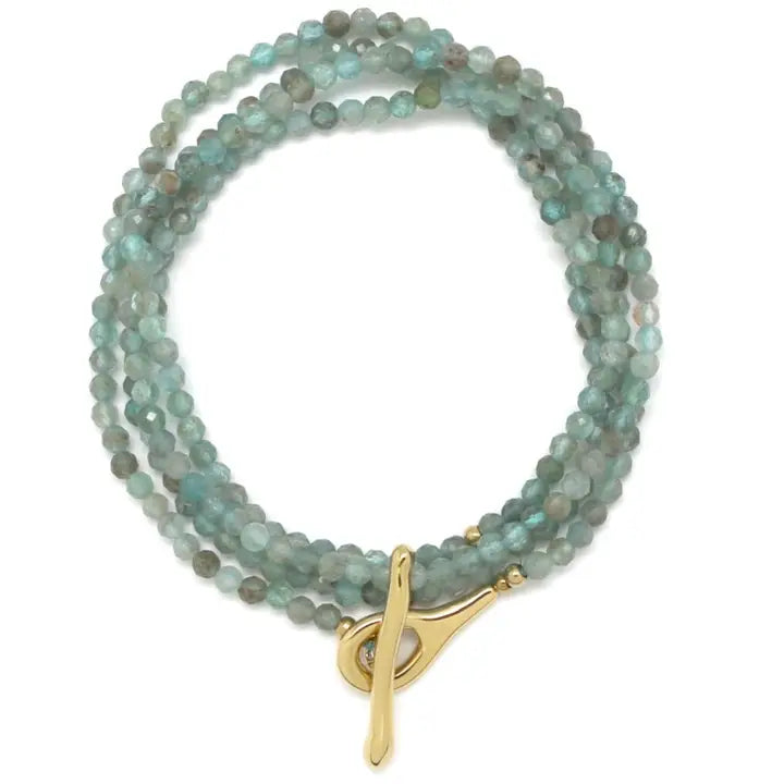 Faceted Semi-Precious Apatite Necklace or Wrap Bracelet w/ GF Toggle Closure