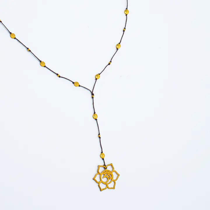 Ohm Flower 18k Gold Plated Necklace on Linen Cord