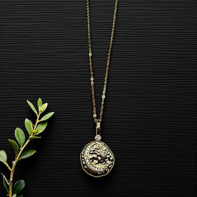 Gold Vermeil Hammered Pave CZ Crescent Moon Pendant Necklace