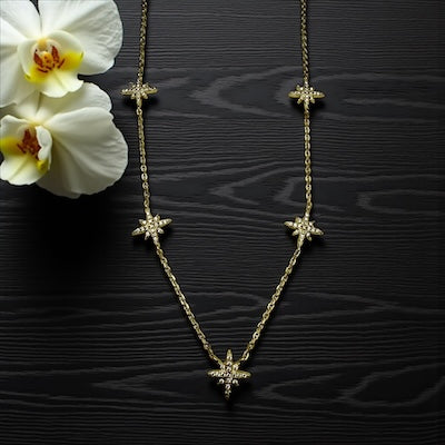 Gold Vermeil 5-Station CZ Pave Star Necklace