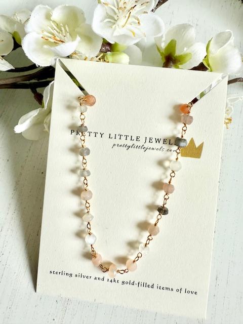 Gold Vermeil Hand Beaded Necklace w/ Faceted Multi-Moonstones