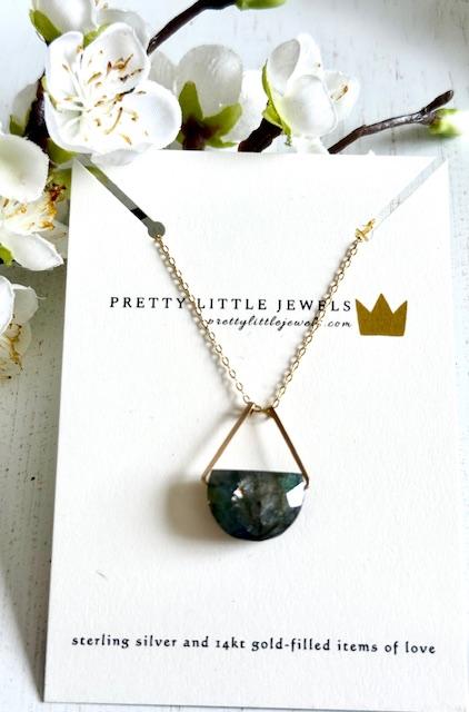 Forged Gold Triangle Bail Necklace with Half-Moon Cut Gemstone - Labradorite