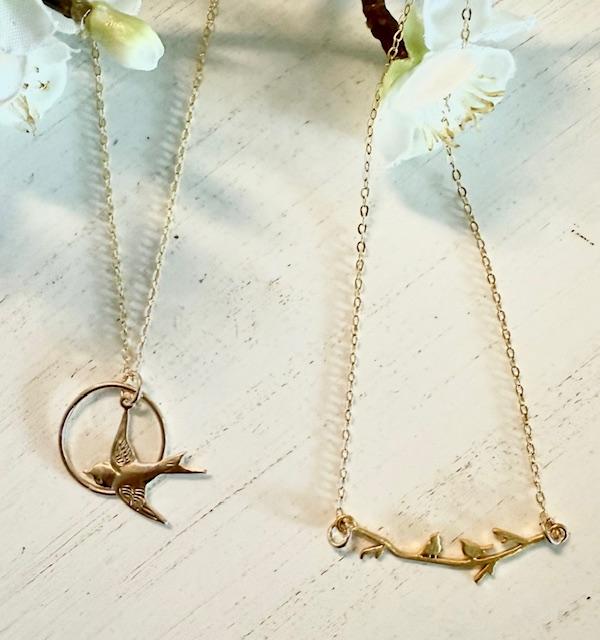 Gold Vermeil Swallow Song Bird Necklace
