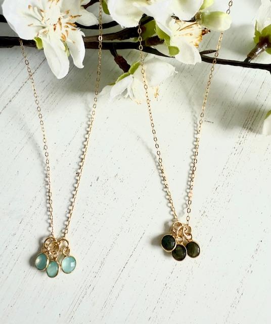 Gold Vermeil Semi-Precious Gemstone Cluster Trio Necklace - Labradorite