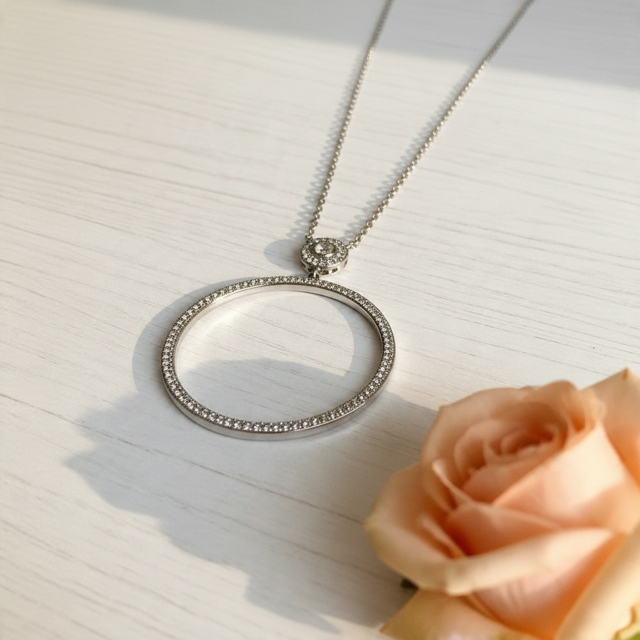 Sterling Silver & CZ Round Pendant Necklace