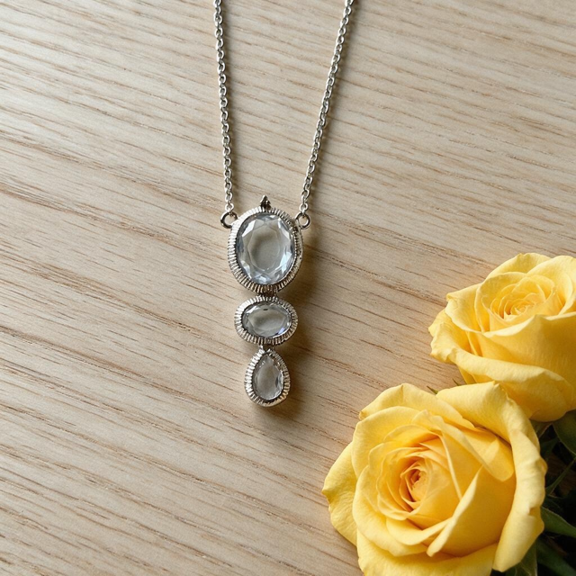 Sterling Silver & 3-Stone Faceted White Topaz Necklace