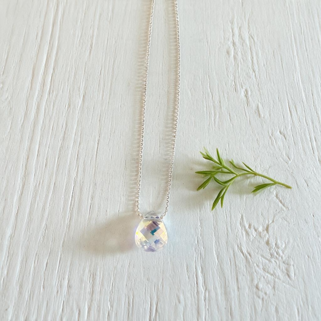 Sterling Silver & Swarovski Crystal Faceted Opal Briolette Pendant
