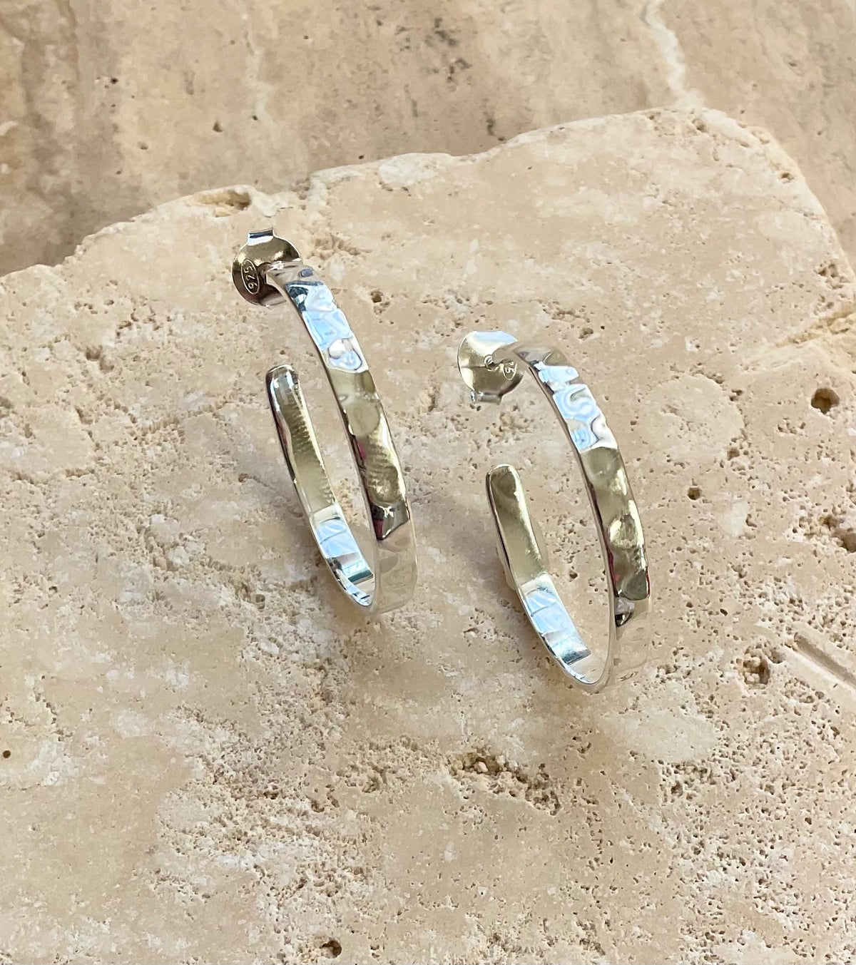 Sterling Silver Hammered Hoop Earrings