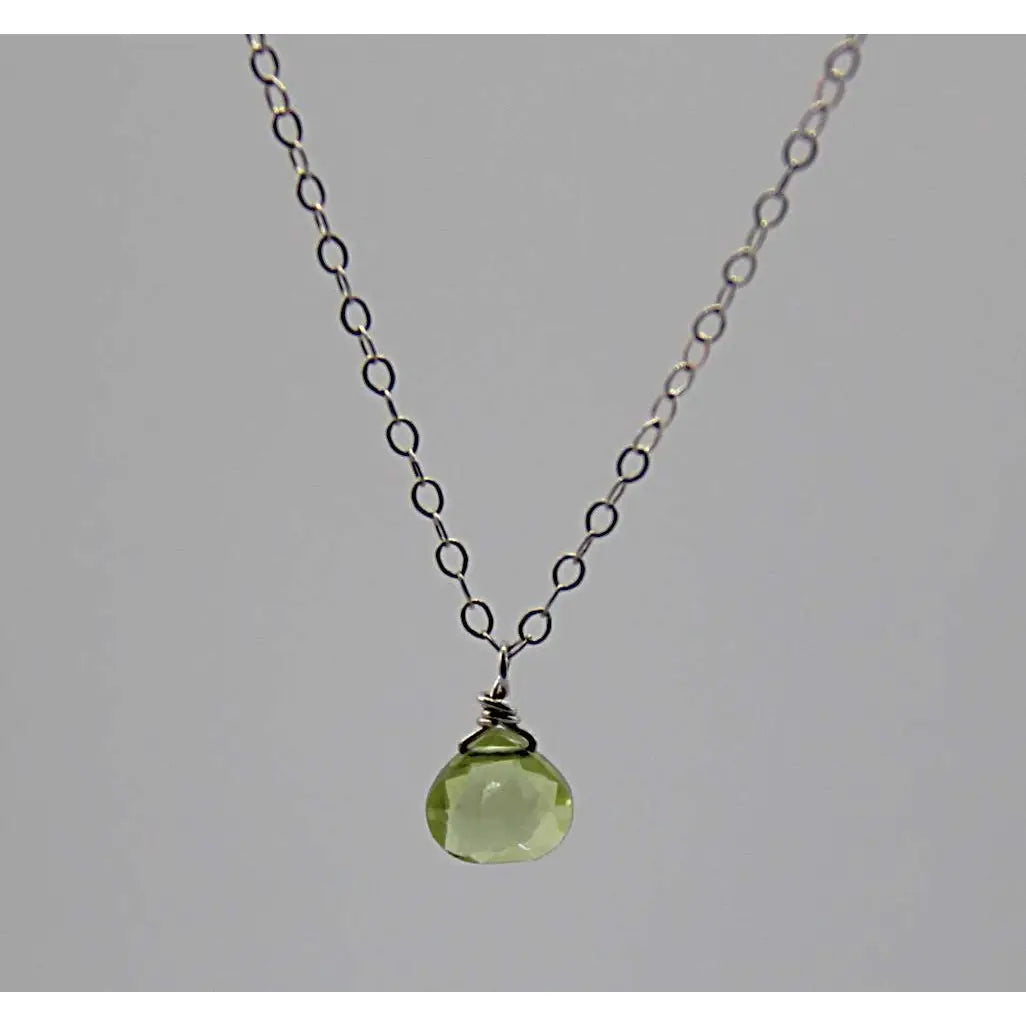 Sterling Silver Chain Link Necklace with Semi-Precious Faceted Peridot Stone