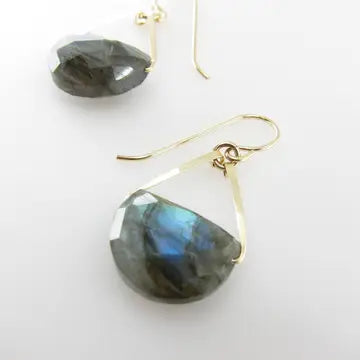 Gold Vermeil Earrings with Semi-Precious Faceted Half Moon Labradorite Gemstones