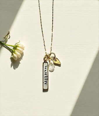 "WORTHY" Sterling Silver & 14kt Vermeil Necklace w/ Semi-precious Moonstone