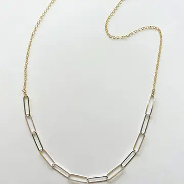 Two-Tone Sterling Silver & 14kt Gold Filled Dainty Paperclip Necklace