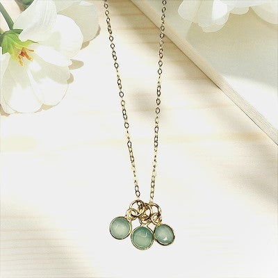 Gold Vermeil Semi-Precious Gemstone Cluster Trio Necklace - Aqua Chalcedony
