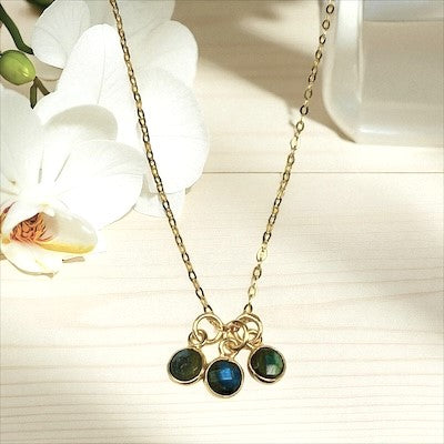 Gold Vermeil Semi-Precious Gemstone Cluster Trio Necklace - Labradorite