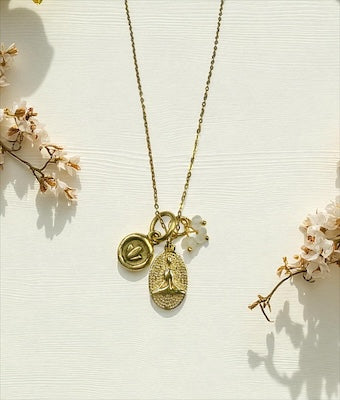 14kt Gold Vermeil Buddha Lotus and  Semi-precious Moonstone Necklace