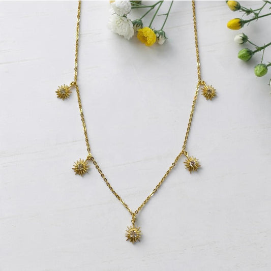 Gold Vermeil 5-Station CZ Star Necklace