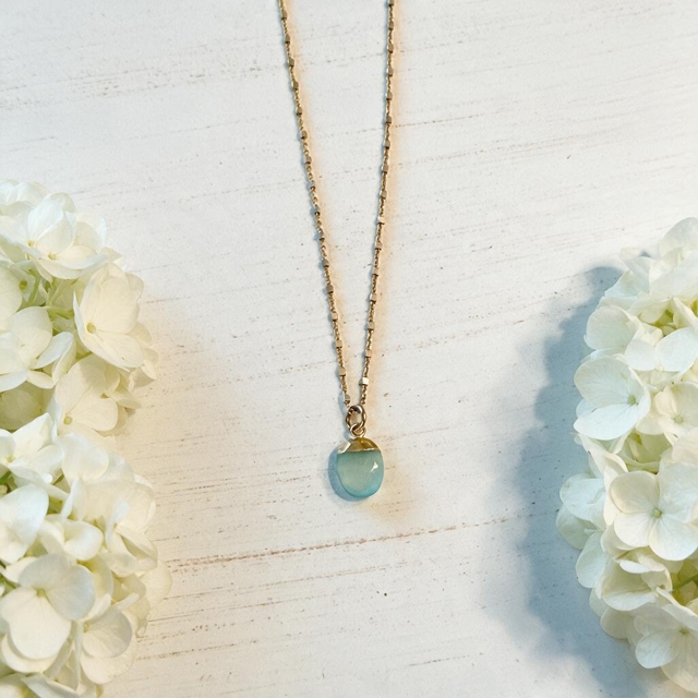 Mixed Metal Sterling Silver and Gold Vermeil Necklace with Milky Chalcedony Pendant
