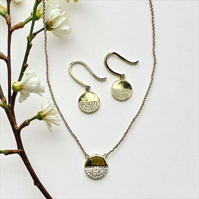 Gold Vermeil Pave CZ Round Circle Necklace