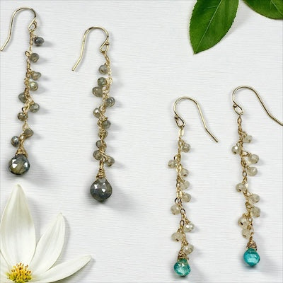 Gold Vermeil Mystic Moonstone and Seafoam Chalcedony Semi-Precious Dangle Earrings