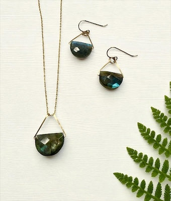 Gold Vermeil Earrings with Semi-Precious Faceted Half Moon Labradorite Gemstones