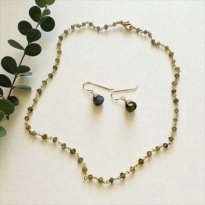Gold Vermeil Hand Beaded Necklace w/ Faceted Labradorite Stones