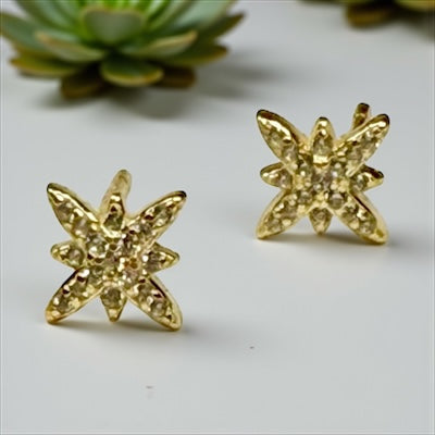 Gold Vermeil Petite CZ Pave Stars Post Earrings