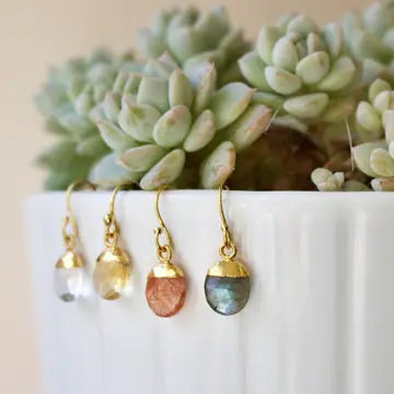 Faceted Semi-precious and Gold Vermeil Drop Earrings - Labradorite