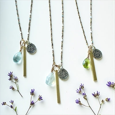 14kt Gold Vermeil & Sterling Silver Mixed Metal Necklace w/ Semi-Precious Stone - Moonstone