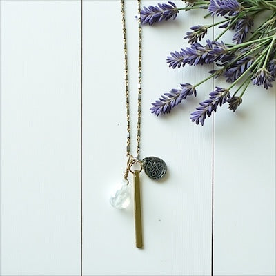 14kt Gold Vermeil & Sterling Silver Mixed Metal Necklace w/ Semi-Precious Stone - Moonstone