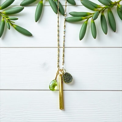 14kt Gold Vermeil & Sterling Silver Mixed Metal Necklace w/ Semi-Precious Stone - Peridot