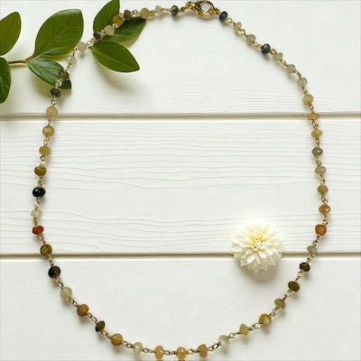 Gold Vermeil Hand Beaded Necklace w/ Faceted Multi-Moonstones