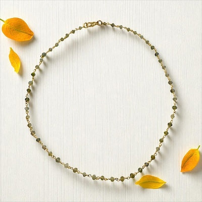 Gold Vermeil Hand Beaded Necklace w/ Faceted Multi-Moonstones