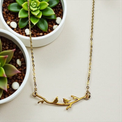 Gold Vermeil Dainty Birds on a Branch Necklace