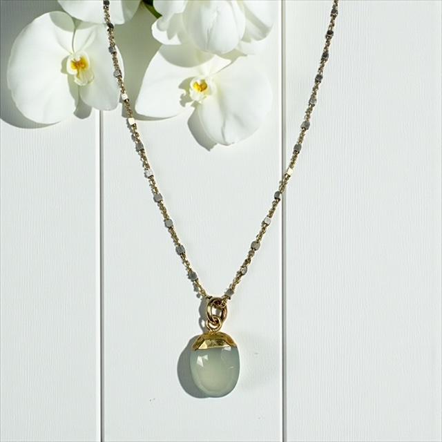 Mixed Metal Sterling Silver and Gold Vermeil Necklace with Milky Chalcedony Pendant