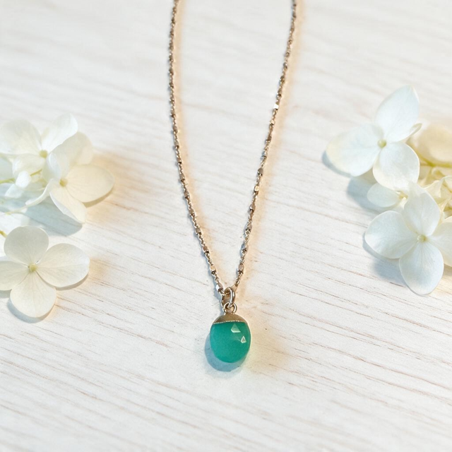 Mixed Metal Sterling Silver and Gold Vermeil Necklace with Chrysoprase Pendant